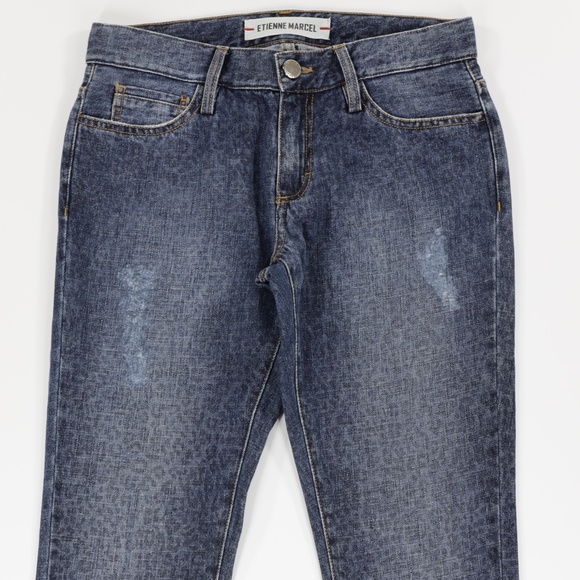 Etienne Marcel Women's Leopard Distressed Tapered Denim Jeans Blue Size 27 - Picture 2 of 9